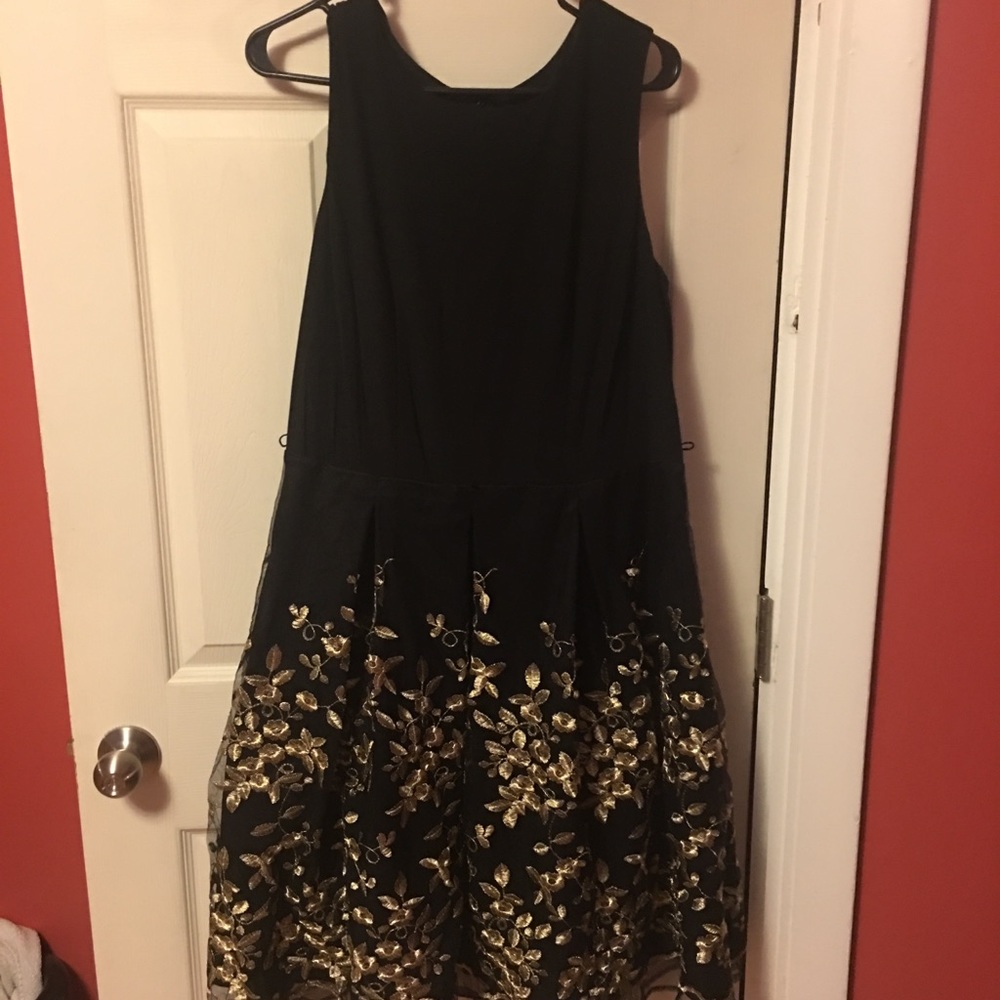 Black dress with gold flowers